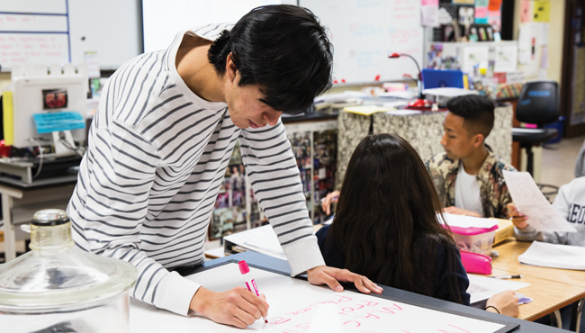 Student working in classroom