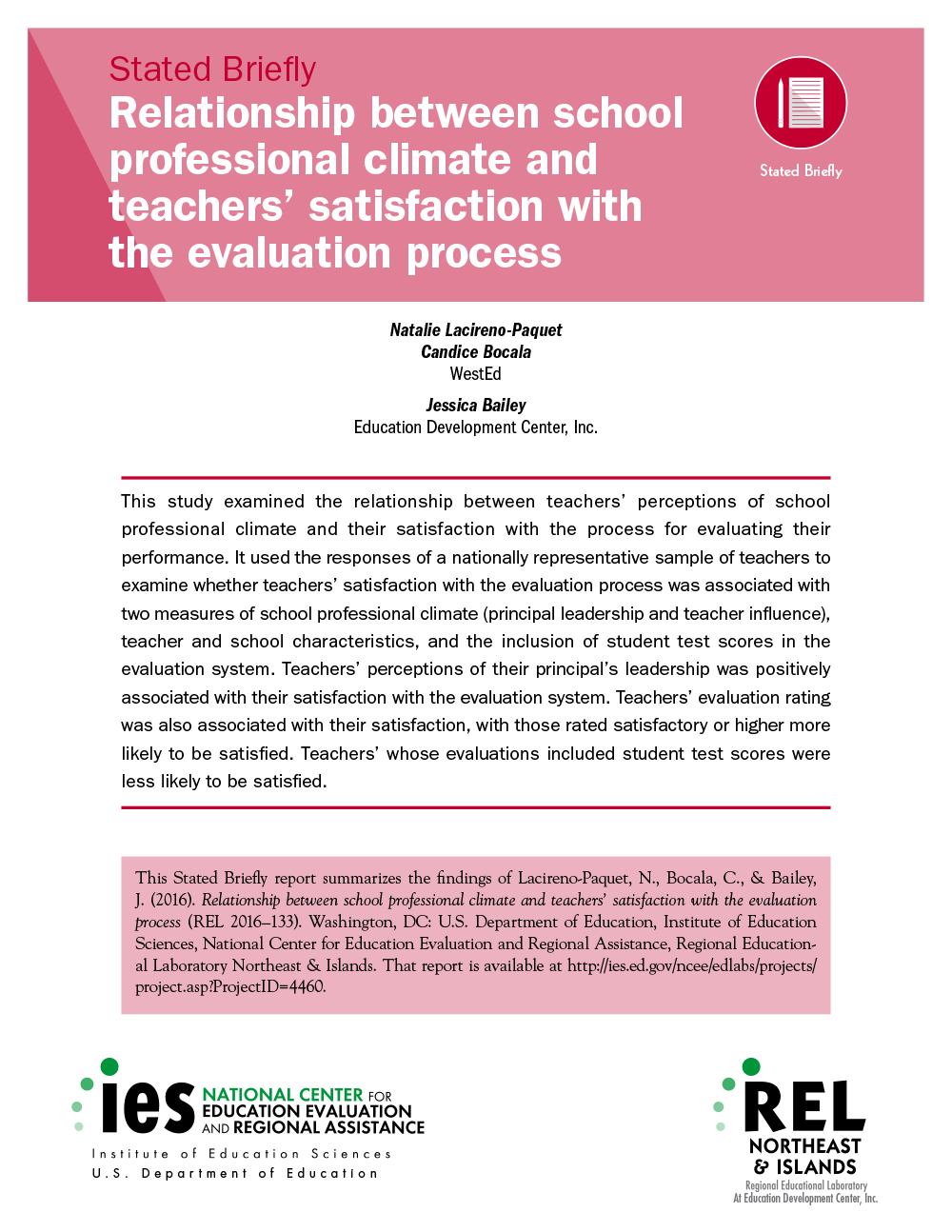 Cover for Relationship Between School Professional Climate and Teachers’ Satisfaction with the Evaluation Process