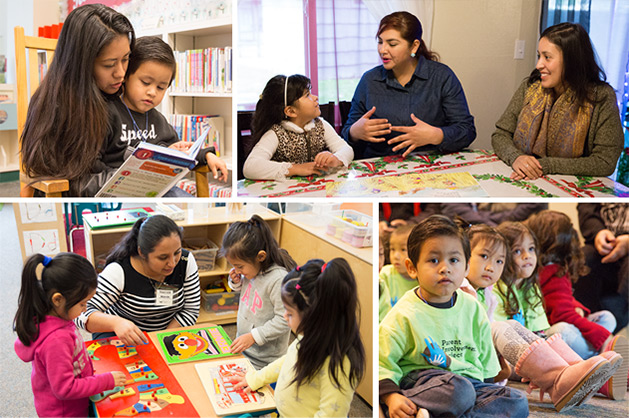 groups of children and adults learning and at play