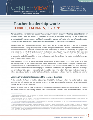 CenterView: Teacher Leadership Works – It Builds, Energizes, Sustains