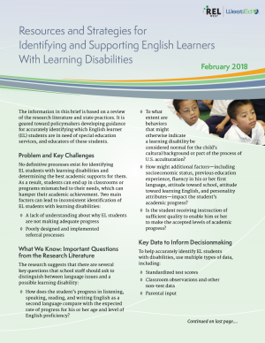 Strategies to Identify and Support English Learners with Learning Disabilities: Review of Research and Resources