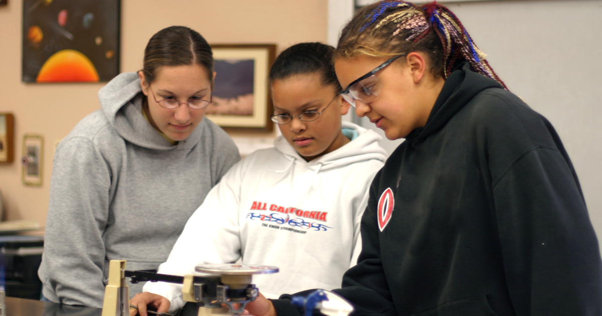 Students working on science project