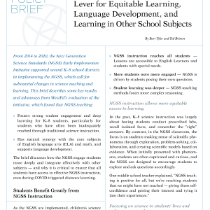 NGSS Instruction: A Powerful Lever for Equitable Learning, Language Development, and Learning in Other School Subjects