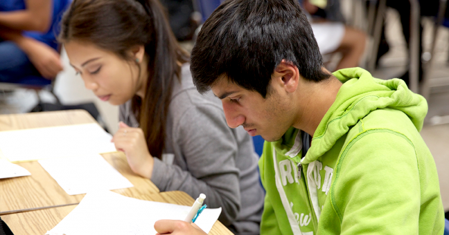 Two students in a classroom