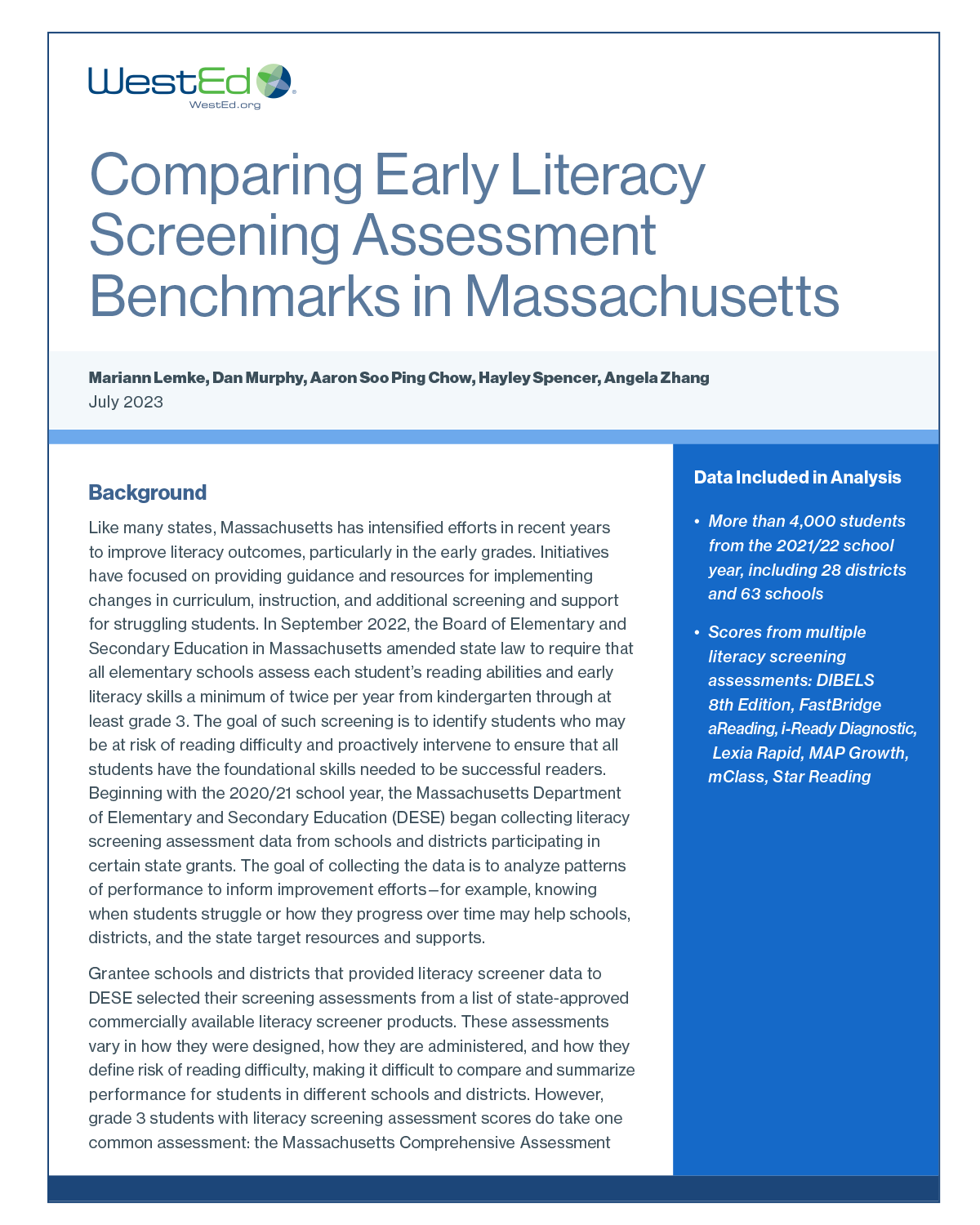 Comparing Early Literacy Screening Assessment Benchmarks in Massachusetts