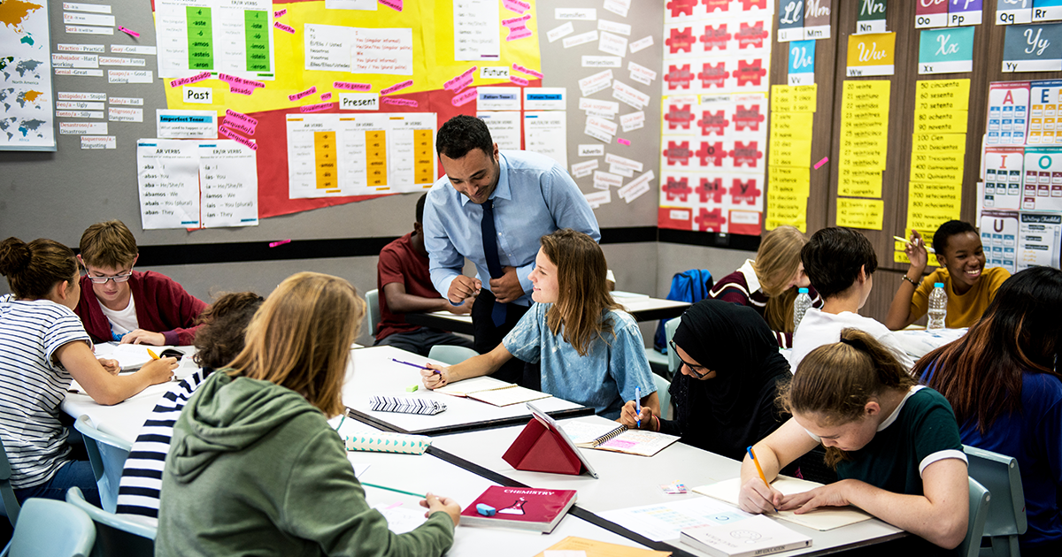 Teacher with students in class