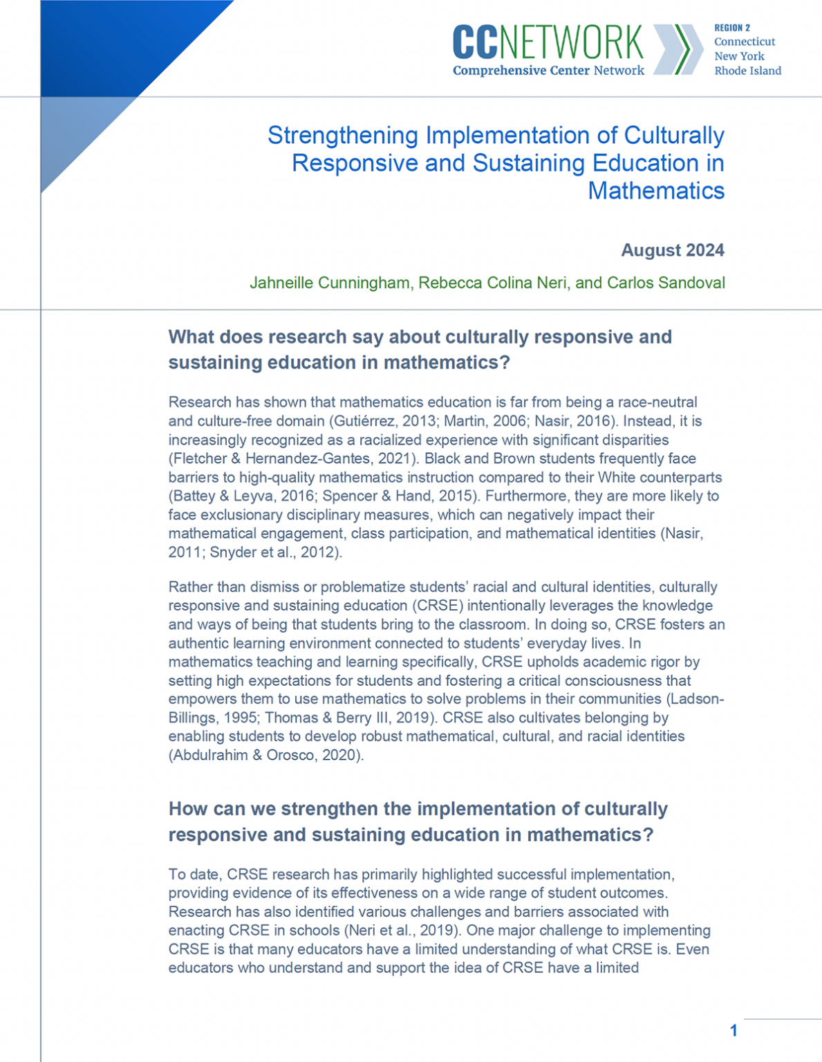 Strengthening Implementation of Culturally Responsive and Sustaining ...